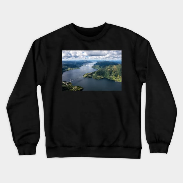 Helicoptering Over Sørfjorden Crewneck Sweatshirt by krepsher